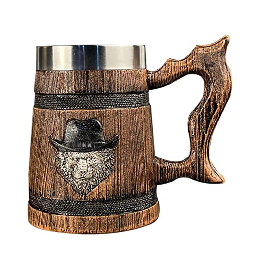 Deutscher Retro-Holz-Bierkrug mit großem Fassungsvermögen, Edelstahl-Bierkrug, Kaffeetasse, Simulation, Massivholzkrug