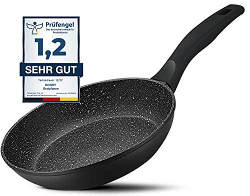 DIVORY Bratpfanne 16cm I Induktion, beschichtet, Aluguss – Mini Universalpfanne - Induktionspfanne, kleine Pfanne (Griff: Schwarz)