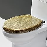 Dazzluxe Runder WC-Sitz Aus Kunstharz Mit Glitzerndem WC-Deckel, Langsam Schließender WC-Sitzbezug, Inklusive Befestigungssätzen, Passend Für Die Meisten Standard-U/V/O-Wcs, Leises Schließen,Gold 1