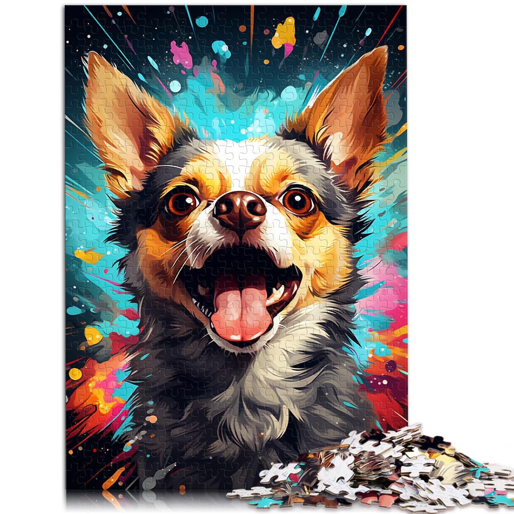 Puzzle für farbenfrohe Zeichnung eines Chihuahua-Hundes, 1000-teiliges Puzzle aus Holz, anspruchsvolles, unterhaltsames Spiel für die ganze Familie, 1000 Teile (50 x 75 cm)