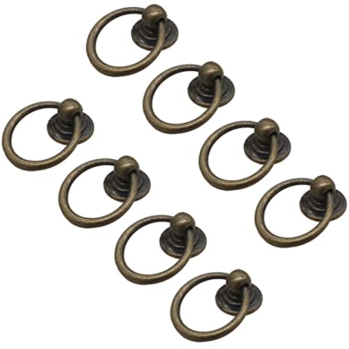 Legierung Vintage Ring Pull Knob Handle, 8er-Pack Einlochgriffe, antike Schrankgriffe for Barschränke, Badezimmerschränke, Schubladengriffe, Ringschrank-Schubladengriffe(Antique Bronze)