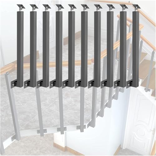 Geländerstäbe für Treppen/Terrassen/Veranden – 1/4/10/20er-Packung, seitlich montierte Metallspindeln, quadratische Treppengeländerpfosten mit Schraubensatz, Schwarz, 10er-Packung, 115 cm/45