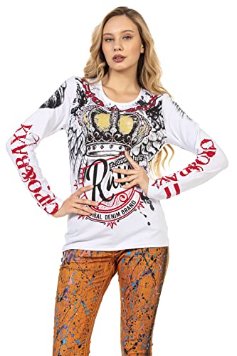 Cipo & Baxx Damen Pullover Sweatshirt Longsleeve Langarmshirt Print Rundhals WL284 Weiß XL