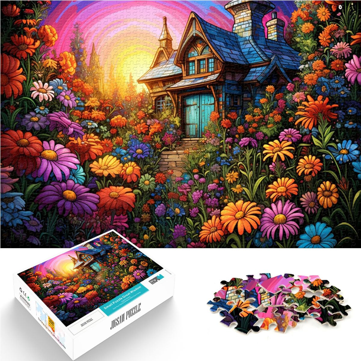 Puzzle-Geschenk, buntes Blumenhaus, 1000-teiliges Puzzle für Erwachsene, Holzpuzzle, jedes Teil ist einzigartig – anspruchsvolles, unterhaltsames Familienspiel, 1000 Teile (50 x 75 cm)