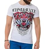 Cipo & Baxx Herren Strasssteine T-Shirt Print Kurzarm CT729 Weiß L