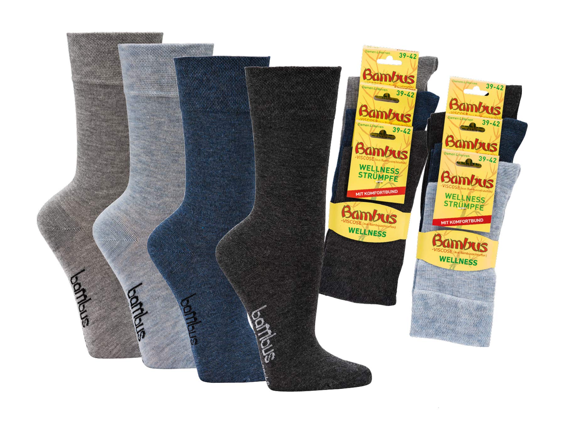 Wowerat 6 Paar Melange Bambus Wellness Socken für Sie und Ihn - aus Bambusviskose - weicher Komfortbund - handgekettelte Spitze (Melange, 39-42 | 6 Paar)