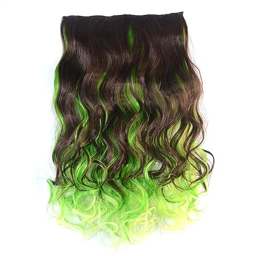 Clip-in-Haarverlängerungen 22 Zoll synthetische Clip-on-Haarverlängerung, Ombre, bunte Perücke, einteilige, gewellte Haarverlängerung, 5 Clips im Haarteil for Frauen und Mädchen Clip-in-Haarverlängeru