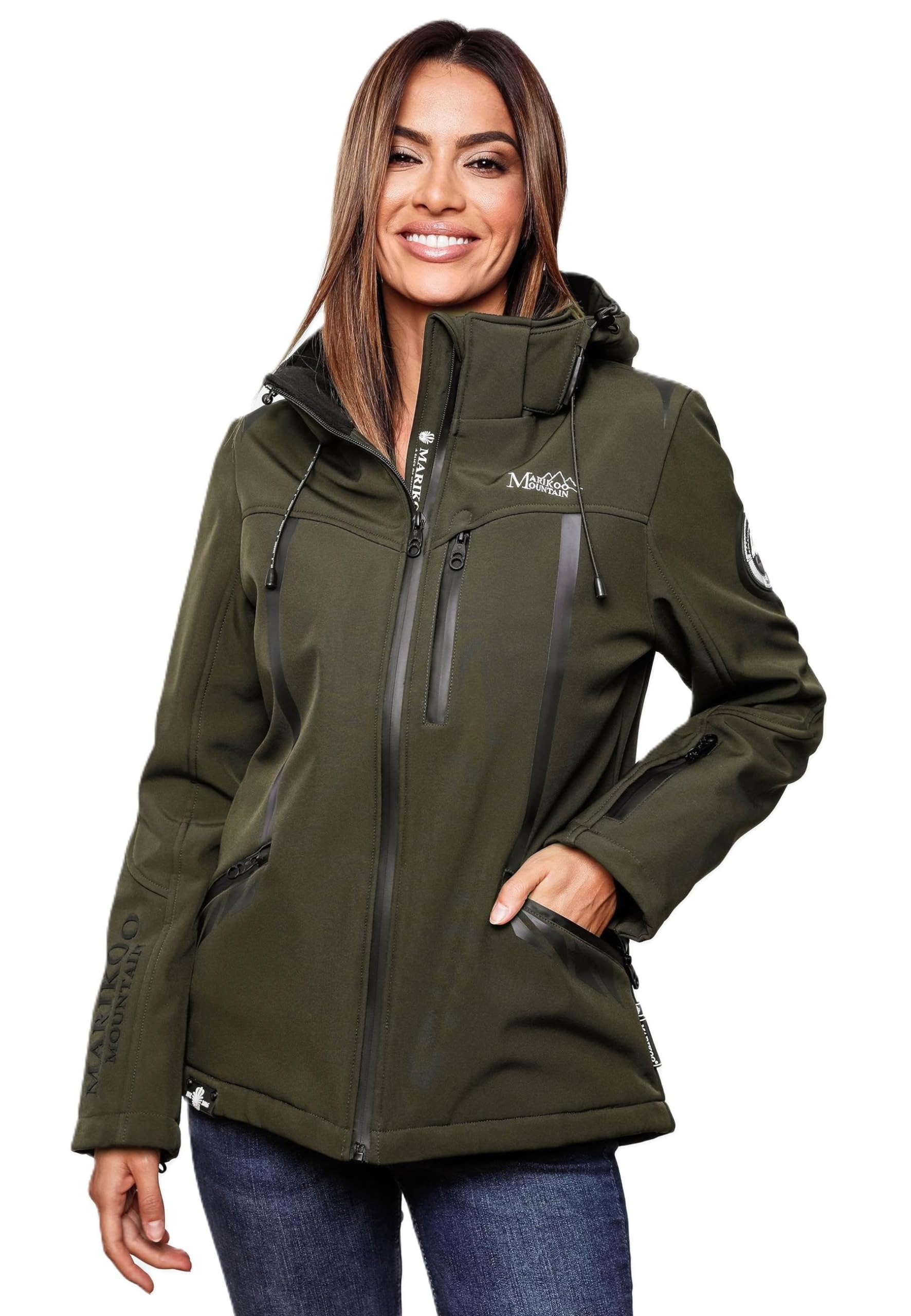 MARIKOO Damen Softshell Jacke Funktionsjacke Outdoor B928 [B928-Cho-Oyu-Dark-Olive-Gr.S]