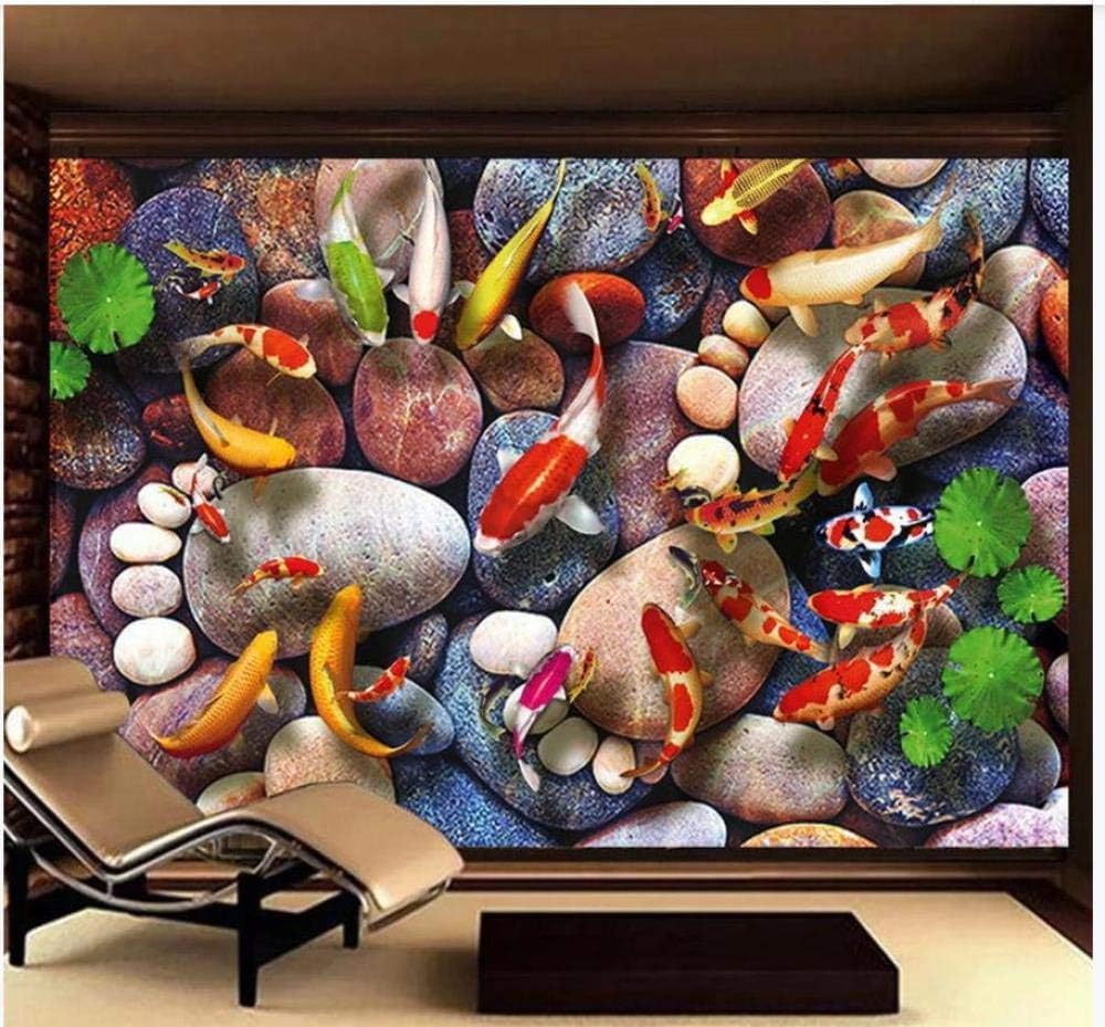 Teichlandschaft Stein Fisch 3D Tapete Poster Restaurant Schlafzimmer Wohnzimmer Sofa TV Dekorative Wand-400cm×280cm