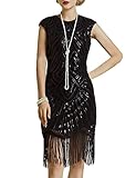 BABEYOND Damen Kleid voller Pailletten 20er Stil Runder Ausschnitt Inspiriert von Great Gatsby Kostüm Kleid (S (Fits 68-78 cm Waist & 86-96 cm Hips), Schwarz)