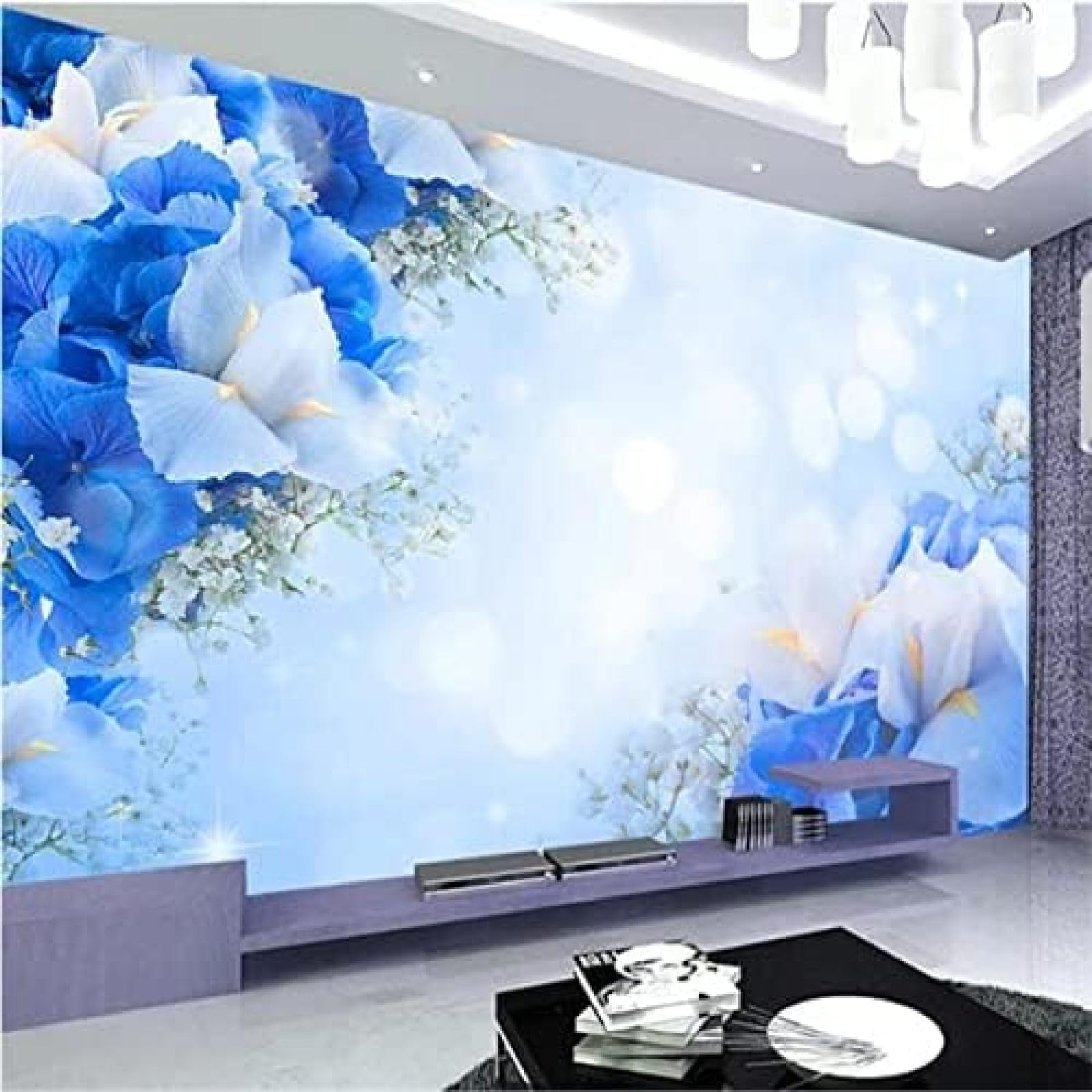 XLMING Blaue Fantasy Mode Blume 3D Tapete Wohnzimmer Sofa Schlafzimmer Esszimmer Home Dekoration Wand-250cm×170cm