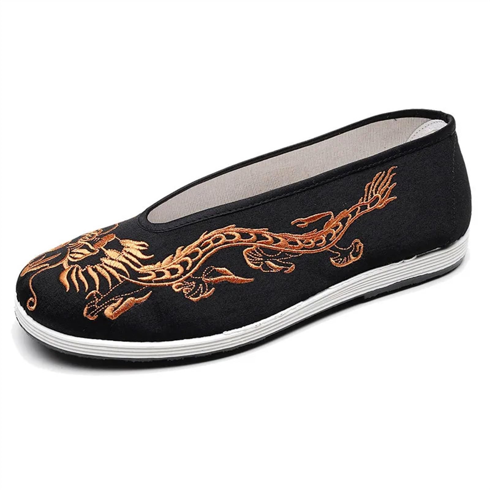 Old Peking Stoffschuhe Herren Weiche Sohle Chinesische Stickerei Herrenschuhe Chinesischer Stil Runde Mund Freizeitschuhe Stoffschuhe, Golden Dragon, 39 EU