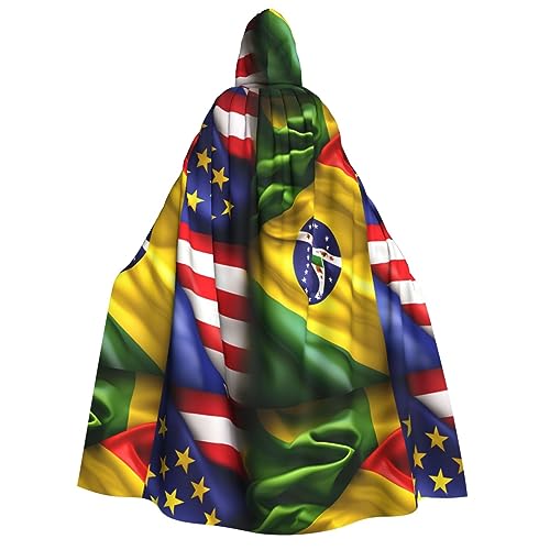 WURTON Umhang mit amerikanischer und brasilianischer Flagge, Unisex, Kapuzenumhang für Halloween, Karneval, Vampir, Cosplay, Umhang mit Kapuze