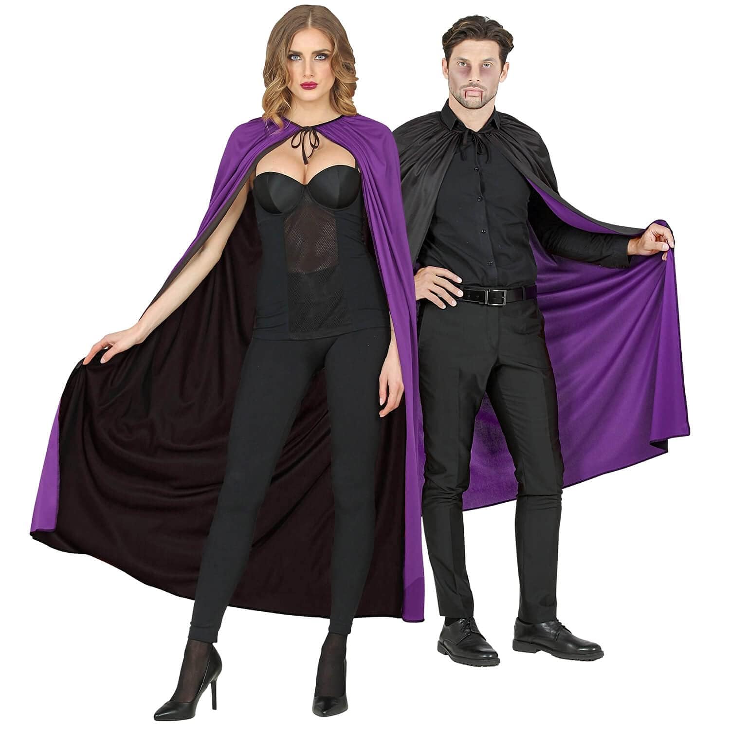 W WIDMANN MILANO Party Fashion 03247 - Umhang, schwarz/lila, Vampir, Zauberer, Halloween, Accessoire, 130 cm