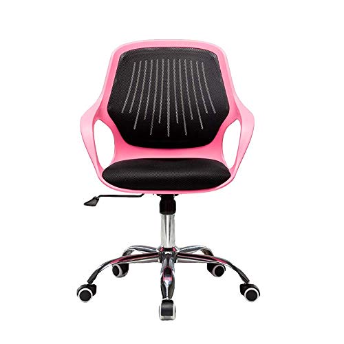 TBSZCM Bürostuhl mit mittelhoher Rückenlehne, Drehstuhl mit Lordosenstütze, Schreibtischstuhl, ergonomischer Computerstuhl aus Netzgewebe mit Armlehne (Farbe: Schwarz) (Pink) interessant Run forward