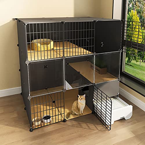 Katzenkäfig mit Katzentoilette, Katzenkäfige für den Innenbereich, 2/3-stöckige Katzenkiste, Katzenlaufstall, Katzengehege, Kleintierkäfig, Hundekäfig, Auslaufplatz, ideal für 1–3 Katzen (Farbe: