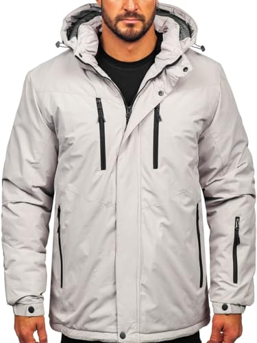 BOLF Herren Winterjacke Steppjacke Gefüttert Übergangsjacke mit Kapuze Daunenjacken-Optik Puffer Wärm Winter Freizeit Outdoor Casual Style 22M320 Grau XXL [4D4]