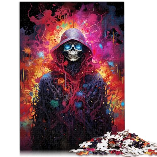 Puzzles, Geschenke, Spielzeug, farbenfrohes psychedelisches Gemälde, Skelett, 1000-teiliges Puzzlespiel, Holzpuzzle, Weihnachtswunschliste mit Weihnachtsmann, 1000 Teile (50 x 75 cm)