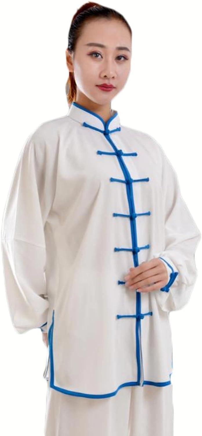 NERHWIVS Kampfsport-Tai-Chi-Anzug, handbestickt, Unisex, chinesischer traditioneller Wing Chun-Anzug, Baumwolle, Tai Chi, chinesisches Kung Fu,White3-L