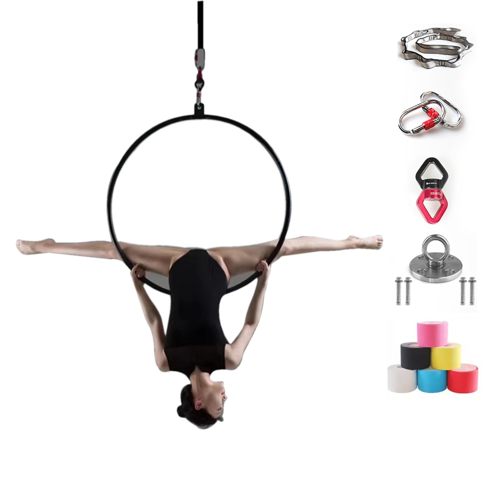 ROGHA Lyra Reifenring, Hängende Edelstahl Einpunkt Aerial Hoop Set, Aerial Yoga AusrüStung, Tanz FitnessgeräTe, FüR Zuhause, Fitnessstudio, Zirkusse,85cm-2.5cm