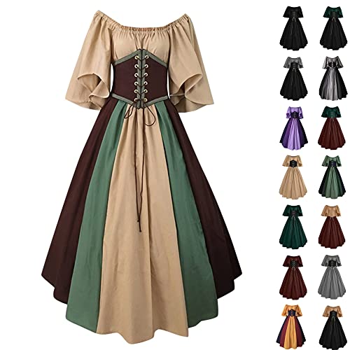 Mittelalter Kleid Dresses for Women Mittelalter Kleidung Damen Kurzarm Gothic Kleider Halloween Karneval Kostüm Retro Partykleider Ballkleid Renaissance Kleid Vintage Clothes Lang Cocktailkleid