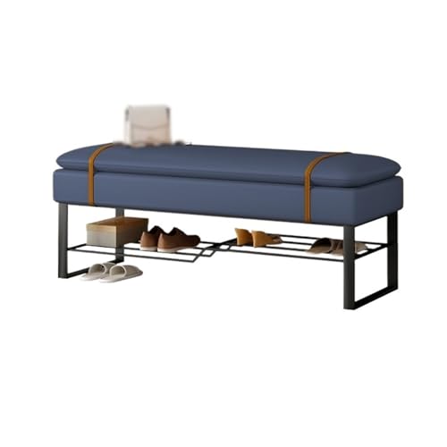 Sitzbank für Schlafzimmer Nachttischbank mit Schuhregal, moderne gepolsterte Schlafzimmerbänke, Fußstützenhocker, Innenbank for Eingangsbereich, Wohnzimmer, Schlafzimmer, Esszimmer Bettbank(Blue)