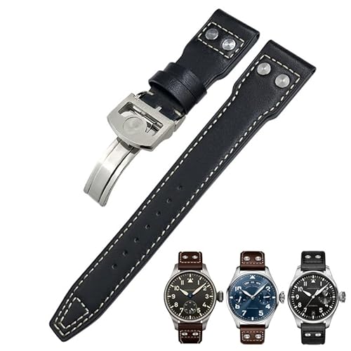 NEYENS Uhrenarmband aus echtem Leder, 22 mm, passend für IWC Big Pilot Watch IW3777, Kalbslederband, Rose Buckle, Achat