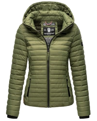 MARIKOO Damen Jacke Steppjacke Übergangsjacke mit Kapuze gesteppt B600 [B600-Samt-Dusty-Olive-Gr.S]