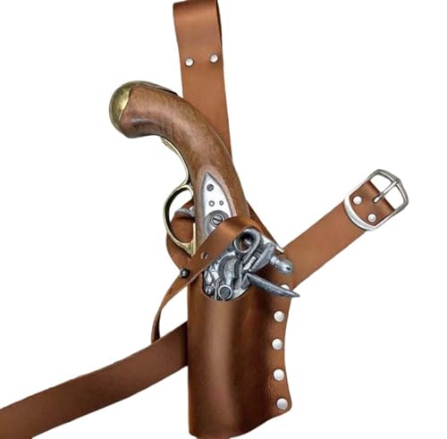 MDFCZXP Universal Pistole Pistole Holster - Renaissance Piraten Gürtel Holster PU Leder Steinschlosshalter Scheide Drop Leg Oberschenkel Harness,Braun,20cm