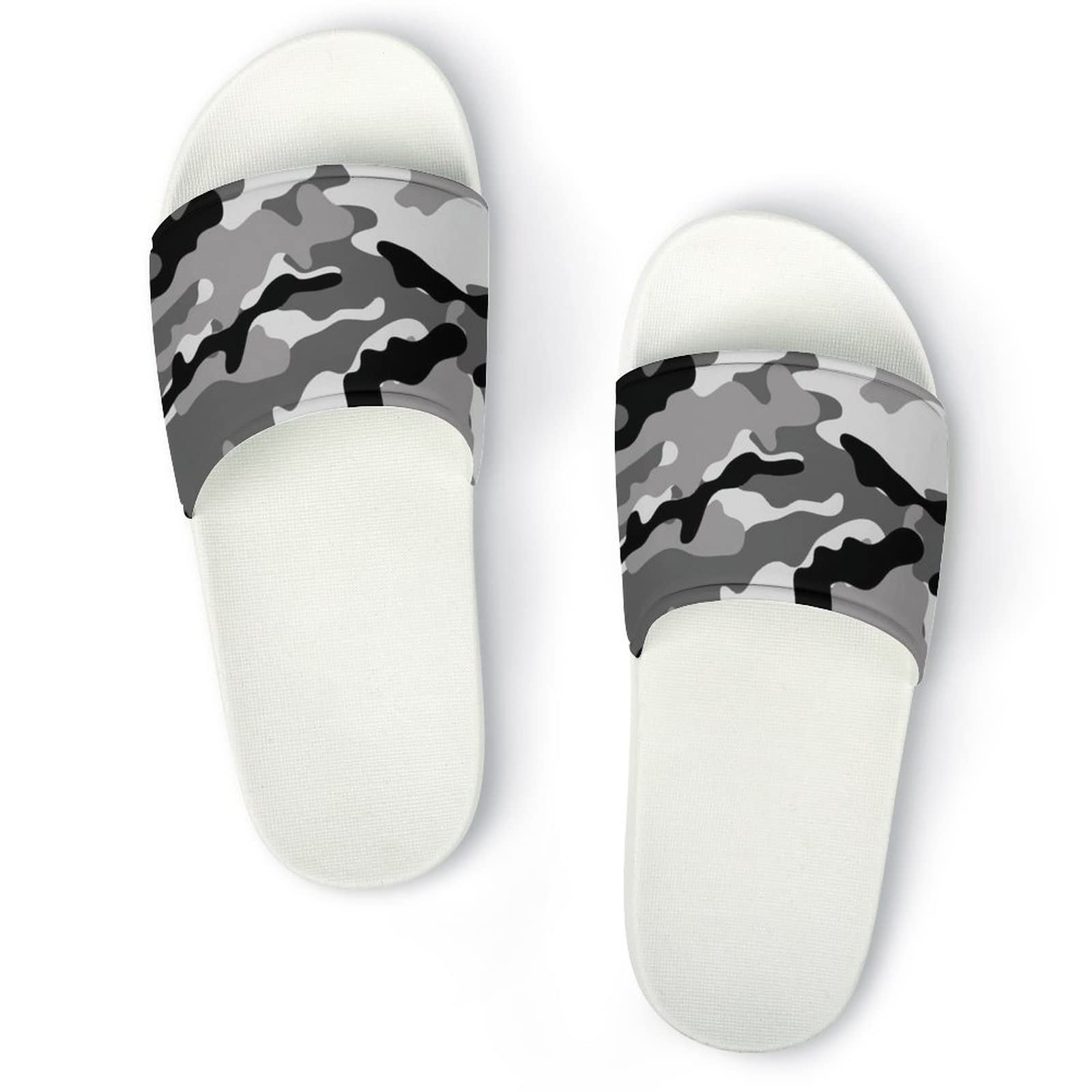 HABXNJF Duschpantoffeln, Grau Camouflage Slider für Männer und Frauen, rutschfeste Slides für Indoor, Outdoor, Weiß, Grau, Camouflage, 43.5 EU