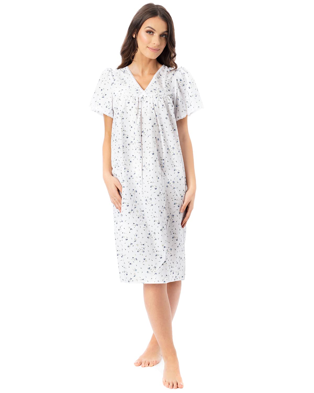 Lady Olga Ladies Incontinence Open Back Poly Cotton Floral Nightdresses by Blue 20-22