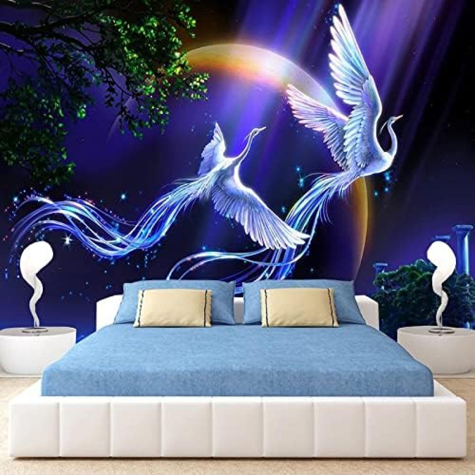 XLMING Schöne Kulisse Pfau Mondlicht Kinder 3D Tapete Home Dekoration Wohnzimmer Sofa Schlafzimmer Tv Hintergrund Wand-400cm×280cm