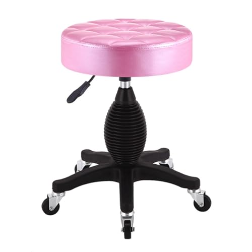 ZHOUXIAO Runde Rollinghocker Ottoman Stuhl mit Rädern, Arbeitshocker für Laden, Schwenksalonhocker Stuhl Verstellbar Pink