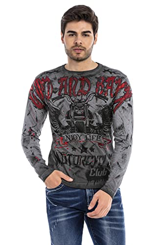 Cipo & Baxx Herren Langarmshirt Print Longsleeve Sweater Sweatshirt Rundhals CL455 Anthracite M