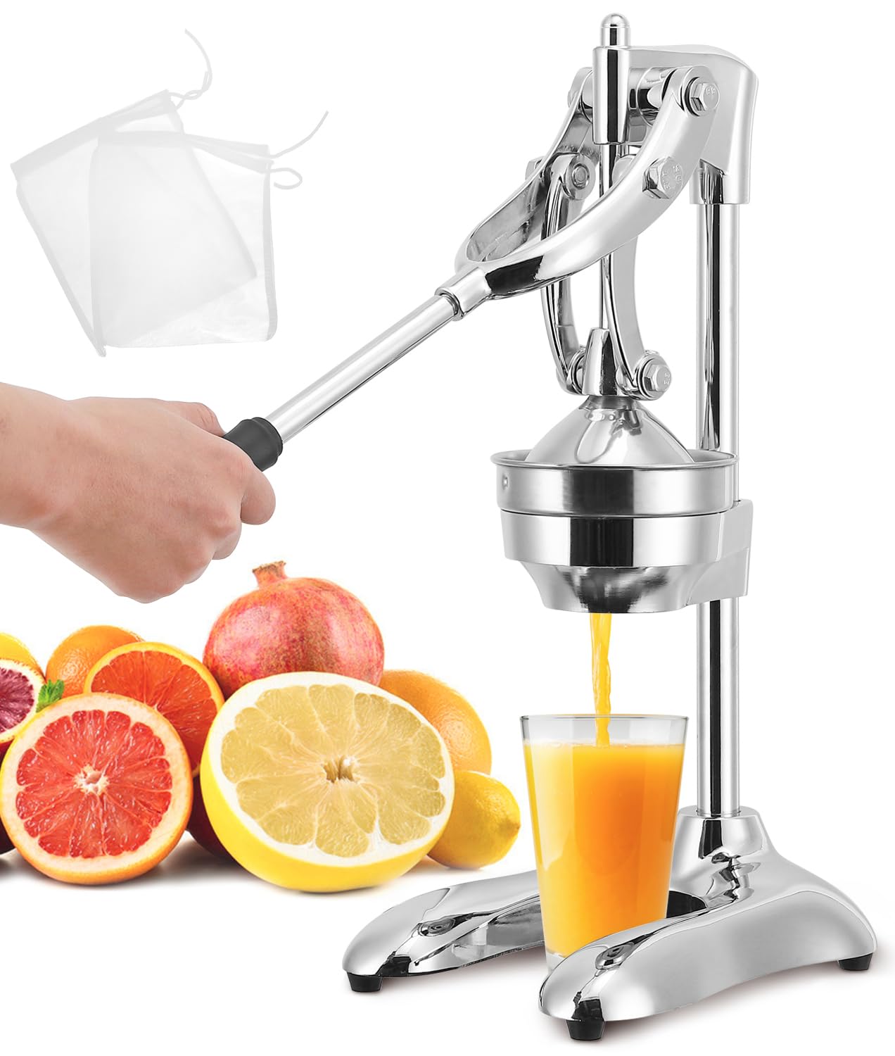 Moongiantgo Saftpresse Manuell Profi Handpresse für Orangen/Granatapfel/Zitrone, Kommerzielle Fruchtsaftpresse 0.4-0.6L, Edelstahl 304, Robust und Langlebig