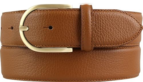 BELTINGER Damen-Gürtel aus gemasertem Leder mit Steppnaht 4 cm | Hochwertiger Ledergürtel mit Pigmentprägung 40mm Damen | Jeans-Gürtel mit goldener Gürtelschließe 4cm | Tabac 95cm