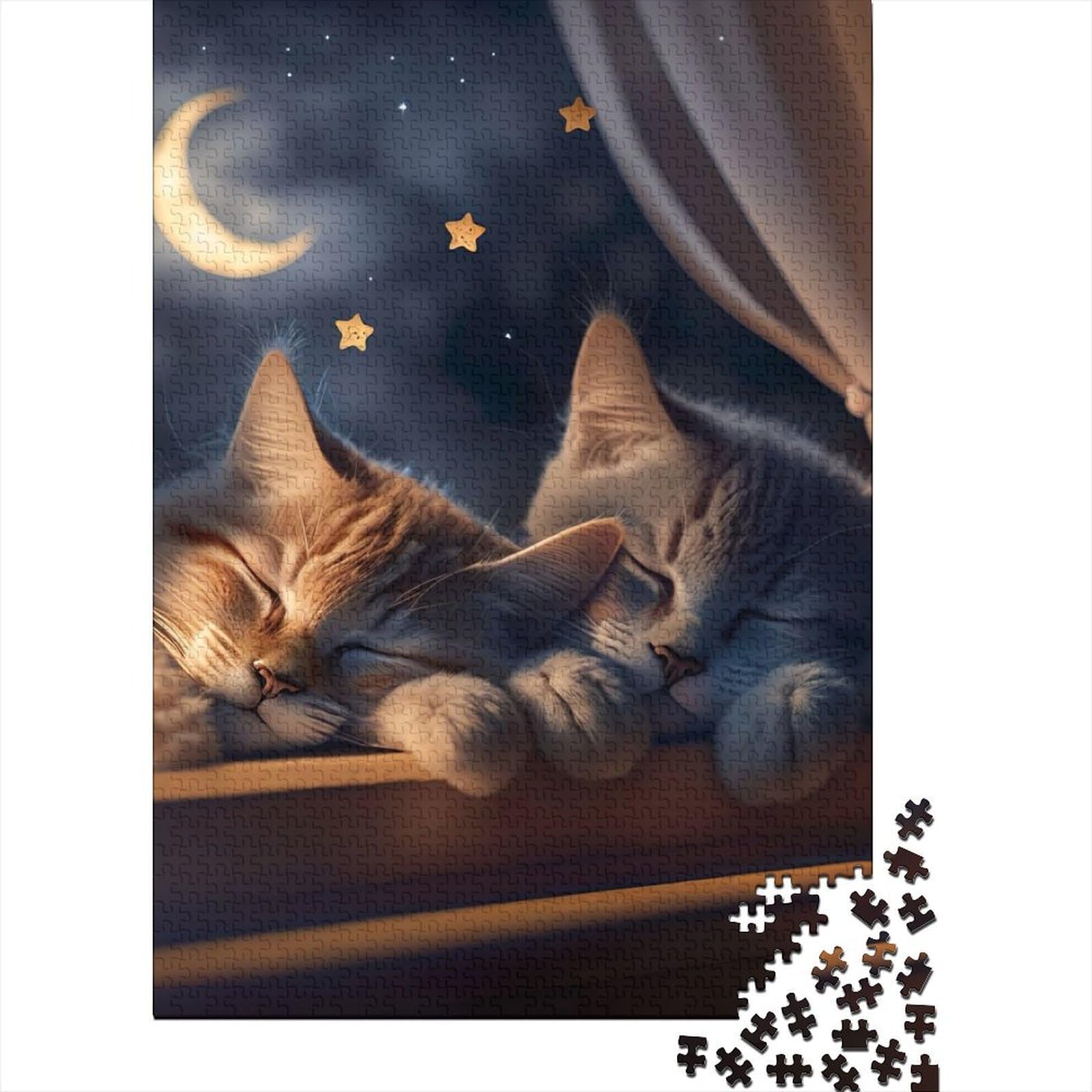 Puzzle für Erwachsene 500 Teile „Katzen im Mondlicht“, 500 Teile Puzzle, Holzpuzzle für Erwachsene und Jugendliche ab 14 Jahren, 500 Teile Puzzle, Geschenke, Größe: 52 x 38 cm