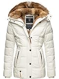 MARIKOO Damen Wintejacke warme Steppjacke mit Kunstfell Innenfutter Nekoo White Gr. L