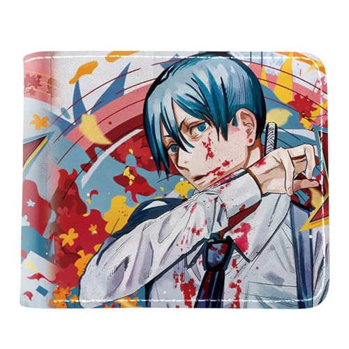 Chains-aw Man Brieftasche Anime, Cartoon Comics Portemonnaie Klein, PU Leder Münzbörse Wallet mit Sichtfenster(Color:Multicolor 5)