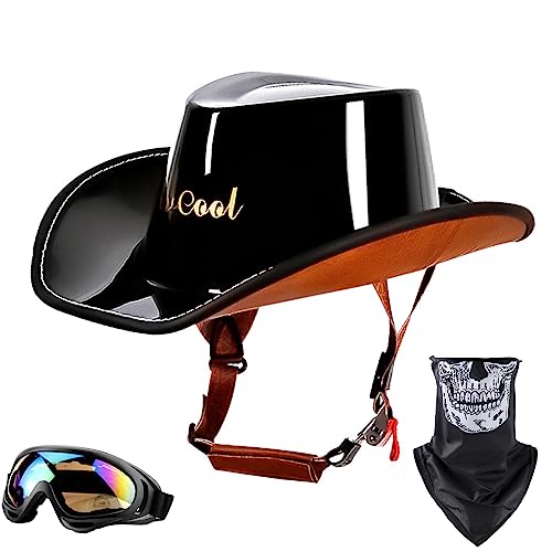 Deutscher Cowboyhut Retro-motorradhelm Mit Halboffenem Gesicht Ece-Zertifiziert Für Erwachsene Herren Und Damen Schnellverschluss-Schnalle Retro-Helm Halbgesichtshelm