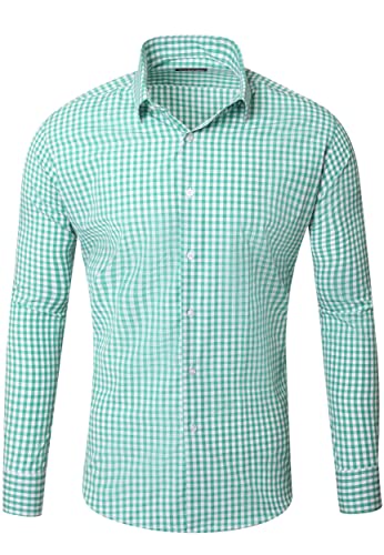 Reslad Kariertes Hemd-Herren Slim Fit Freizeithemd kariert Hemd Trachtenhemd Karo-Hemd RS-7007 Grün 2XL