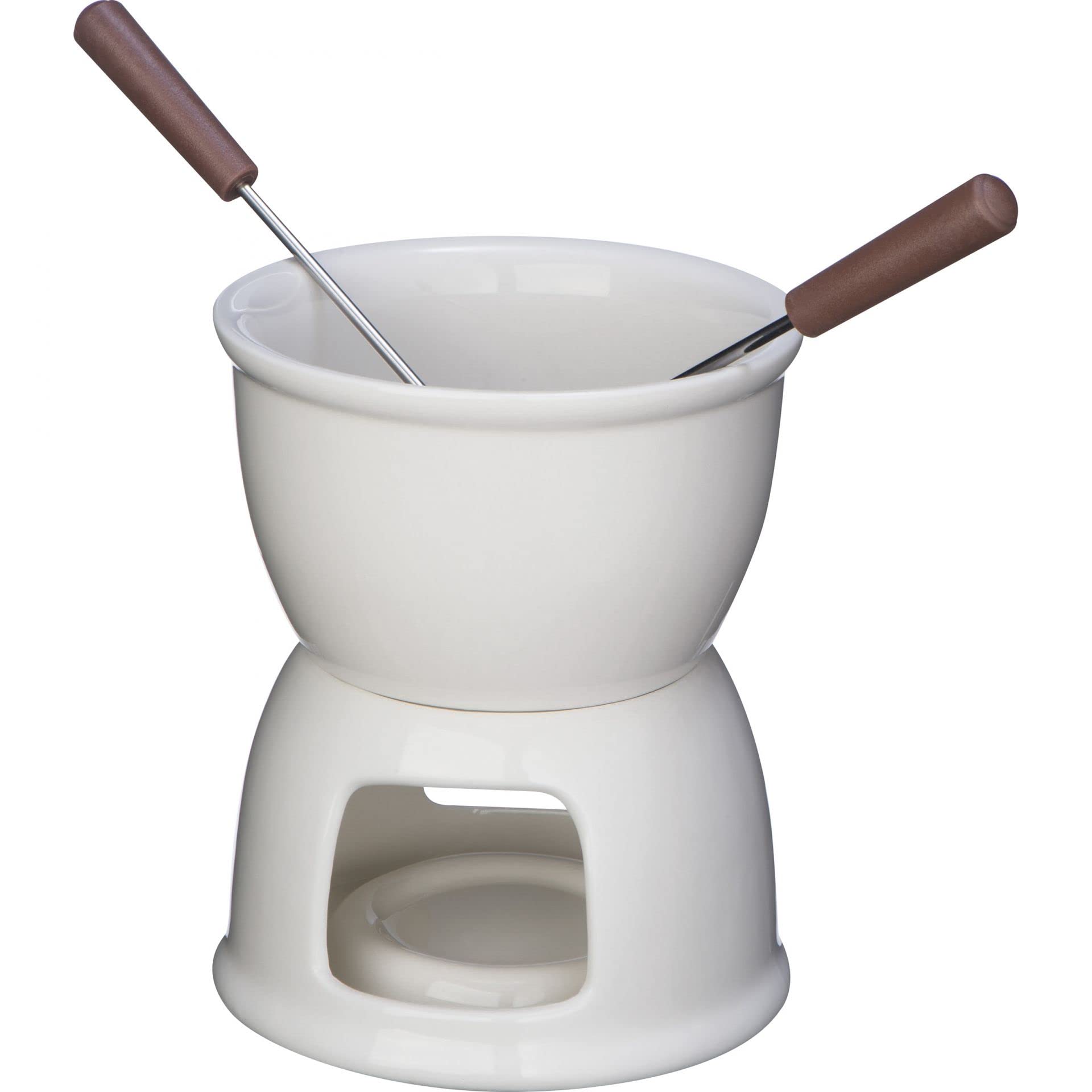 noTrash2003 Schokofondue Tasse für Obst aus Porzellan mit 2 Gabeln im Geschenkkarton - Fondue Set mit Besteck