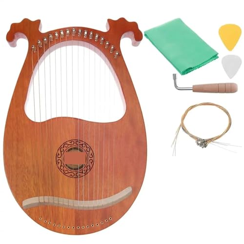 16 Saiten Holz Mahagoni Leier Harfe Instrument mit Tonabnehmer Stimmschlüssel Reinigungstuch Anfänger Geschenk Musikinstrument Lyra Harfe(Color:Burlywood)