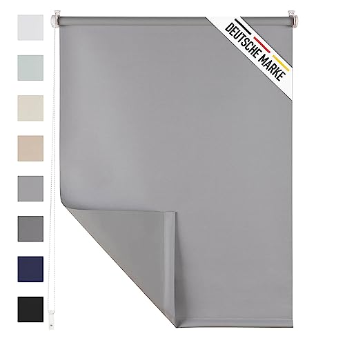 Blumtal Verdunklungsrollo 120 x 195cm - Klemmfix Rollo ohne Bohren, Rollos für Fenster ohne Bohren, Klemmrollo für Fenster und Tür, Hellgrau