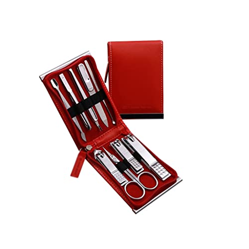 Zehennagelknipser 9-teilig Set hoher Kohlenstoffstahl Nagelschnipser Set Tragbare Maniküre Set Dekoration Fußpflege Schönheit Set Nagelpflege mit tragbarem Holster Nagelknipser-Set ( Color : Red1 )