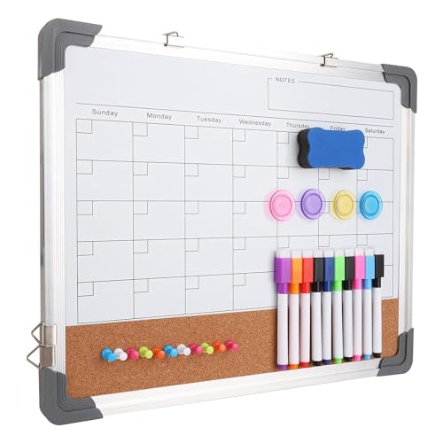 Naugan Kleine Whiteboard-Kalender-Kombination, 12 X 16, Trocken Abwischbare Tafel für die Wand, Doppelseitige Magnetische Whiteboard-Bulletin