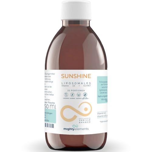 Mighty Elements Liposomales Vitamin D3 + Vitamin K2-MK7, 250ml flüssig, 25 Portionen, vegetarisch, Sonnenvitamin, Hohe Bioverfügbarkeit, hochdosiert