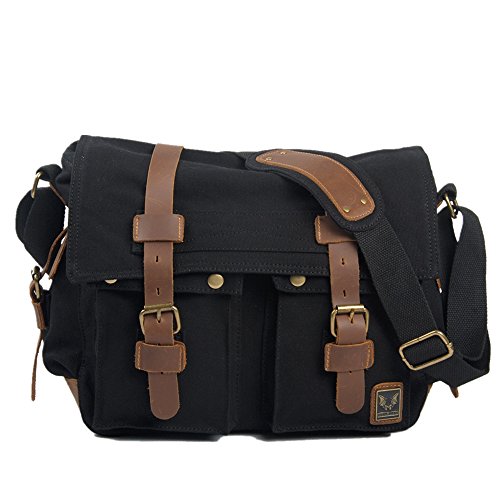 Eysee Kameratasche SLR-Tasche Herren aus Canvas mit Leder - Schultertasche Umhängertasche für Kamera