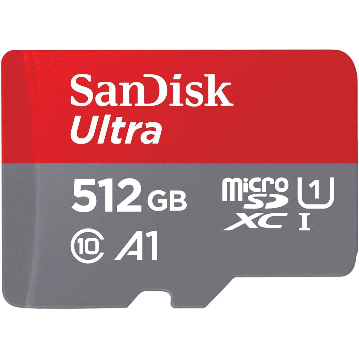 SanDisk Ultra 512 GB microSDXC Memory Card + SD Adapter with A1 App Performance Up to 100 MB/s, Class 10, U1, Red/Grey