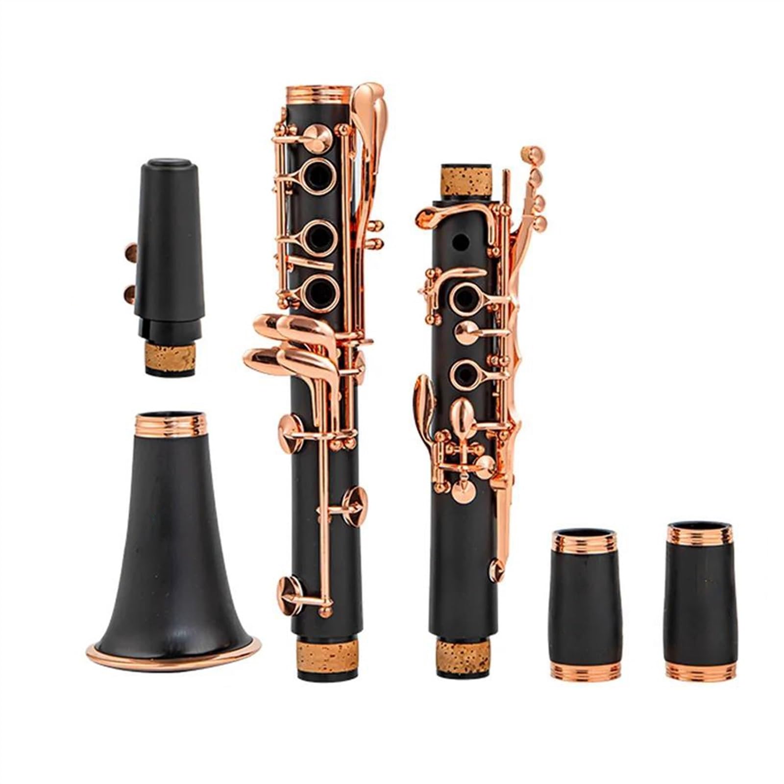 Klarinettenset Schwarzes, professionelles B-Klarinetteninstrument mit 17 Tasten und lackierten Tasten aus Roségold